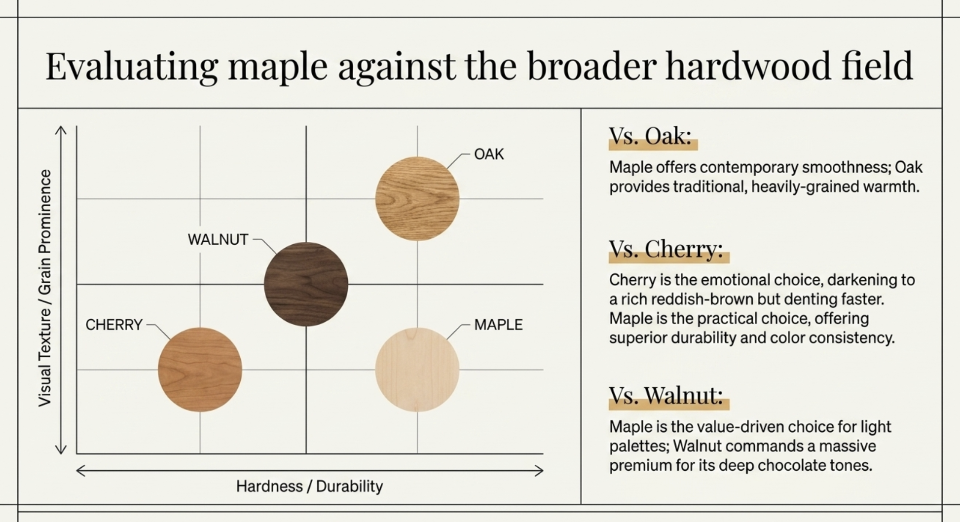 Maple wood comparison with other hardwoods for millwork